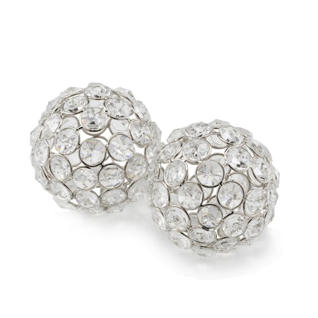 Homeroots Set of Two Silver And Clear Faux Crystal And Metal Orb Decorative Tabletop Sculptures, 2PK 373743