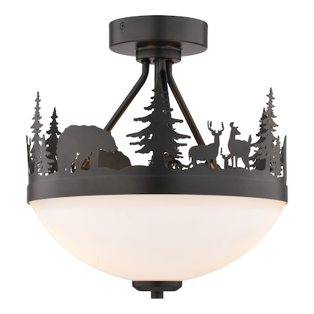 Vaxcel Acadia Rustic Wildlife Semi-Flush Mount Ceiling Light, Bronze, Deer and Bear Motif C0374