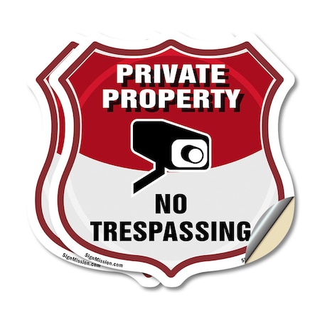 Signmission Private Property Shield Sign No Trespass, 6 inch X 6 inch, Vinyl Decal, 2PK SHI-D-2PACK-6-448