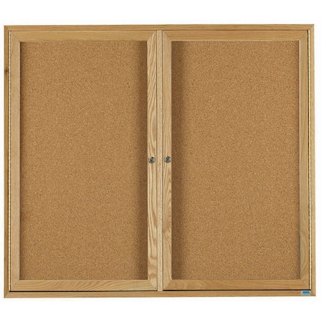 Aarco Enclosed Bulletin Board Red Oak Frame w/ a High Gloss Clear Lacquer Finish, 36''Hx48''W OBC3648R