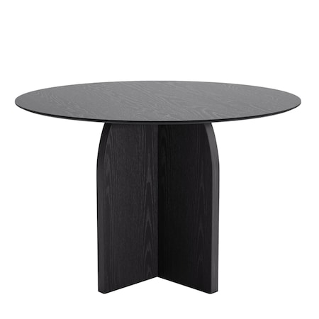 Homeroots 45" Black Solid Wood Pedestal Base Round Top Dining Table 712167