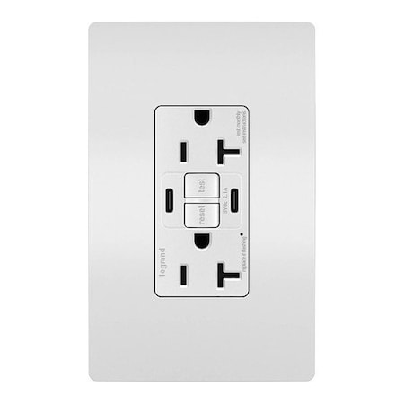 Legrand USB Receptacle, 20 A, White, Nylon 2097TRUSBCCW