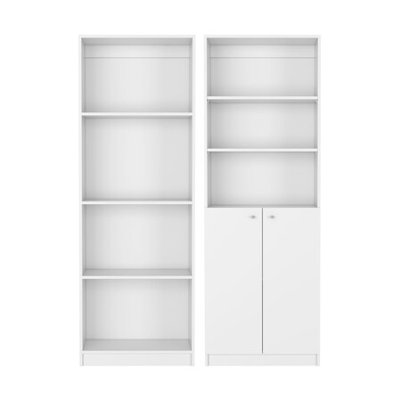Homeroots Set of Two White Wood Seven Tier Modular Bookcase with Two Doors, 2PK 546624
