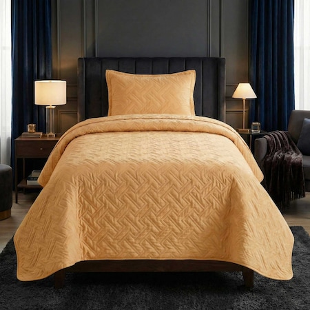 Lavish Home 2-Piece Twin Quilt Set Twin Bedspread and Pillow Sham with Embossed Diamond Pattern, Yellow 66-001-TY