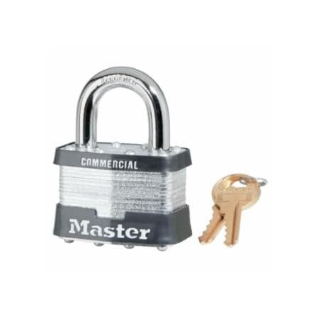 Master Lock No. 5 Laminated Steel Padlock, 3/8 in dia x 15/16 in W x 1 in H Shackle, Silver/Gray, Keyed, 6PK 470-5KA-0303