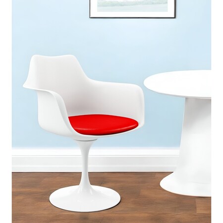 Homeroots Red and White Upholstered Faux Leather Dining Arm Chair 520277