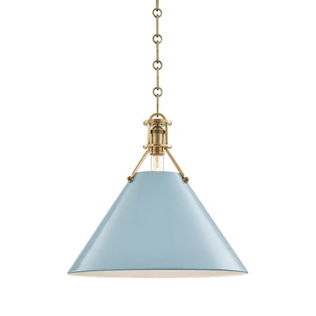 Hudson Valley Lighting Mark D. Sikes X Painted No.2 1 Light Pendant 16 In. Aged Brass/Blue Bird MDS352-AGB/BB