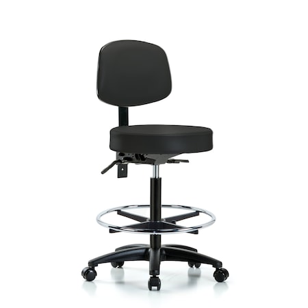 Blue Ridge Ergonomics Rutledge Vin Stool with Back-High Bench Height with Chr Foot RingandCasters in Black Trailblazer Vin BR-VHBST-RG-T0-CF-RC-8540