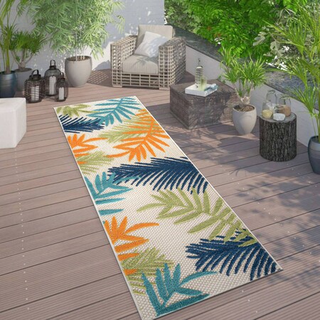 World Rug Gallery Palm Frond Indoor/Outdoor Runner Rug 2 ft 7 in x 8 ft Multi 5550MULTI27X8