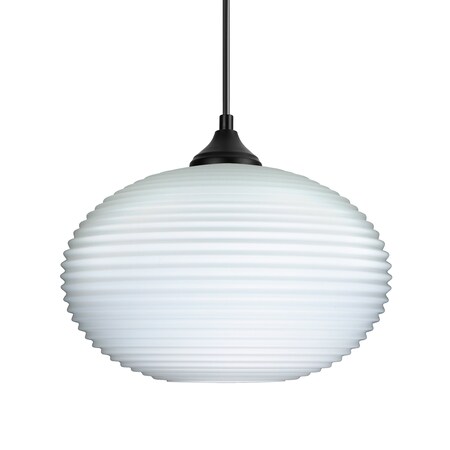 Besa Lighting Besa Pape 10 Outdoor Pendant, Opal Ribbed, Black Finish, 1x 9W LED OP-491207-LED-BK