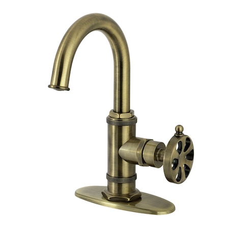 Kingston Brass One-Handle Single-Hole Bathroom Faucet with Deck Plate and Push Pop-Up Drain, Antique Brass KSD2213RX