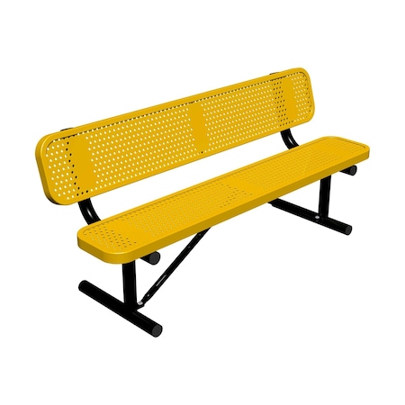 Leisure Craft 6' Standard Bench With Back, Perforated Metal, Portable, Yellow B6WBP-PERF-YELLOW