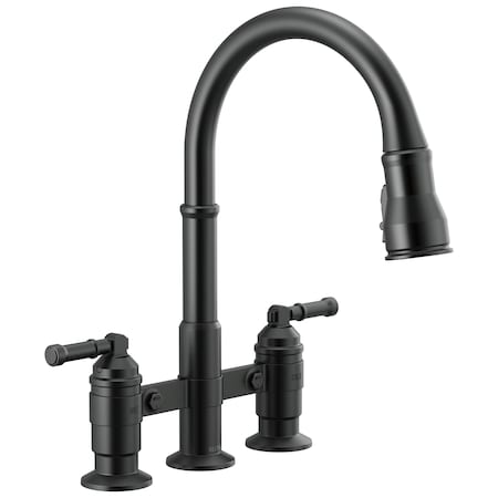 Delta Broderick Two Handle Pull-Down Bridge Kitchen Faucet 2390L-BL-DST