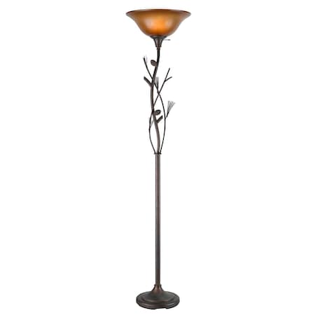 Homeroots 72" Amber Torchiere Floor Lamp With Brown Glass Dome Shade 526342