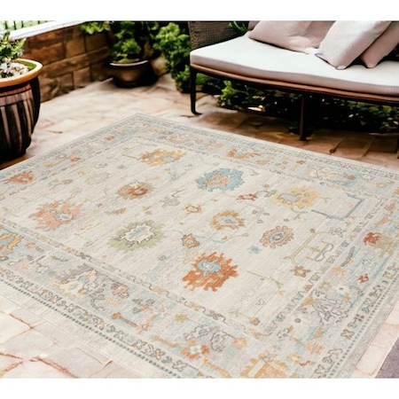 Homeroots 8' X 10' Blue and Orange Floral Stain Resistant Indoor Outdoor Area Rug 531490