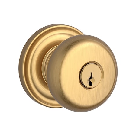 Baldwin Entry Round Knob and Traditional Round Rose with 6AL Latch and Dual Strike Lifetime Satin Brass ENROUTRR044