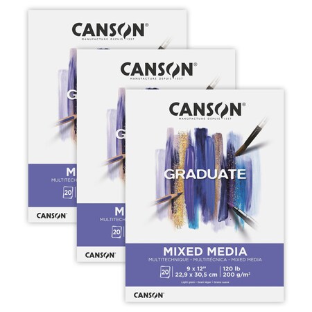 Canson Graduate Mixed Media Pad, Foldover Binding, 20 Sheet, 9x12 inch, 3PK C525008001