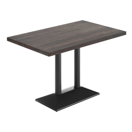 Flash Furniture Bennett 30 in x 48 in Solid Wood Indoor Tabletop, Dark Brown with 27 in x 15 in Black Double Column GSF-REC3048-DKBRN-TB002B-GG