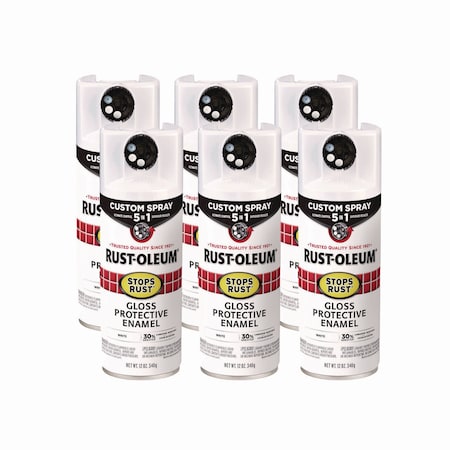 Rust-Oleum Stops Rust 5-in-1 Spray Paint, Gloss White, 12 oz Aerosol Can, 6PK 376886
