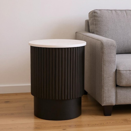 Homeroots 25" Black And White Solid Wood End Table 579294