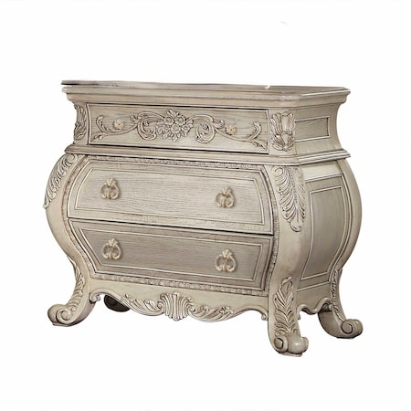 Homeroots 34" Antiqued White Solid Wood Three Drawer Nightstand 347133