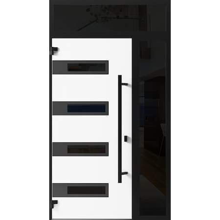 Vdomdoors Front Exterior Prehung Steel Door Ronex0131 Grey Sidelight and Transom Window Sidelite Entry Metal RONEX0131EXD-GRE-W36+14 X H80+16-RH-I