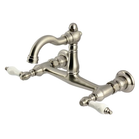 Kingston Brass Two-Handle Wall Mount Bridge Kitchen Faucet, Brushed Nickel KS3258PL