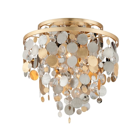 Corbett Lighting Ambrosia 3 Light Flush Mount 18 In. Silver & Gold Leaf & Stainless 215-33-SL/GL/SS