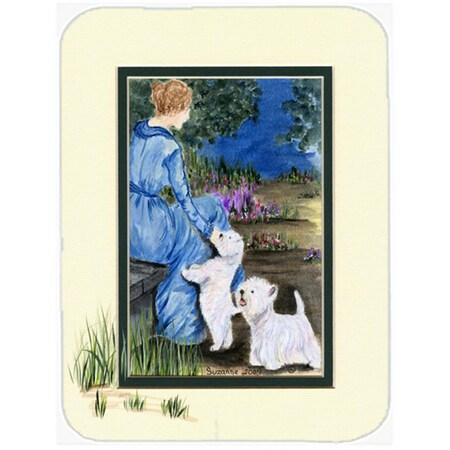 Carolines Treasures Lady With Her Westie Glass Cutting Board - Large SS8021LCB