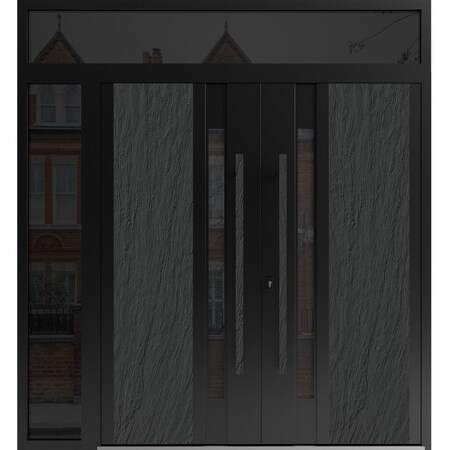 Vdomdoors Aluminum Double Doors Dekton 0163 Ardesia Nero Top Transom Entry Door Painted (W88xH92) Right hand DEKTON0163DEXD-ARD-W72+16xH96+12-RH-O