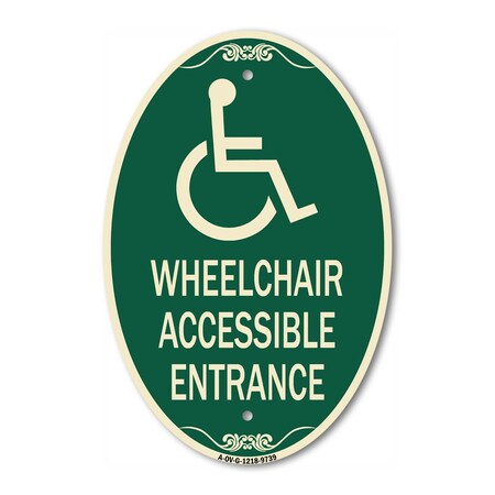 Signmission Wheelchair Accessible Entrance Green & Tan, 12 Inch X 18 Inch Designer, Heavy Gauge Aluminum A-OV-G-1218-9739
