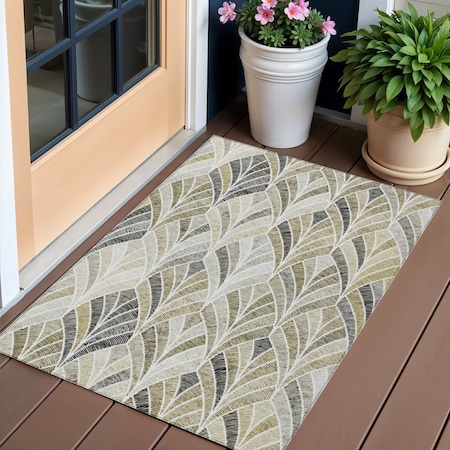 3' X 5' Taupe Ivory And Brown Geometric Washable Indoor Outdoor Area Rug