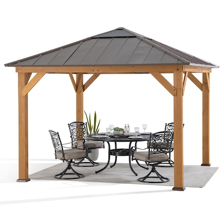 Sunjoy 11' x 11' Outdoor Cedar Framed Hardtop Gazebo with Frosted Polycarbonate Skylight A102007260