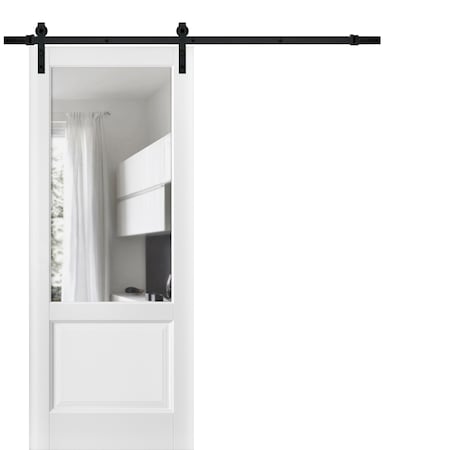 Sartodoors Sturdy Barn Door, Lucia 1533 White Silk with Clear Glass, 6.6FT Rail Hangers Heavy Hardware Set, LUCIA1533BD-B-WS-4296