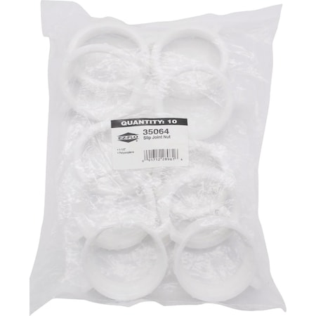 Ez-Flo Eastman EZ-FLO 1-1/2'' Wht Plastic Slip Joint Nut, 10PK 35064