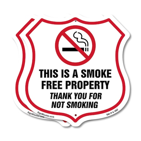 Signmission No Smoking Shield Sign This Is A Smoke F, 6 inch X 6 inch, Plastic Sign, 2PK SHI-P-2PACK-6-402