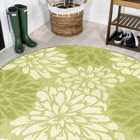Jonathan Y Zinnia Modern Floral Textured Weave Green/Cream 5 ft Round Indoor/Outdoor Area Rug SMB110H-5R