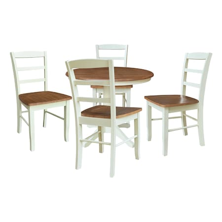 Whitewood Industries Rectangular Fixed Top Table W/ 4 Chairs, 36 in W, 29.9 in L, 36 in H, Parawood, Hickory/Shell, 5 K79-36RT-27B-C2-4