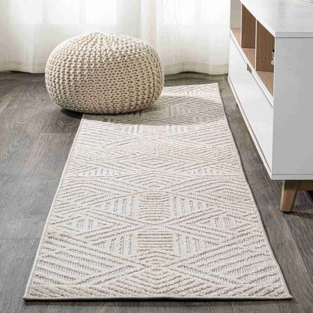 Jonathan Y Jordan High-Low Pile Art Deco Geometric Beige 2 ft. x 10 ft. Indoor/Outdoor Runner Rug SBH103B-210