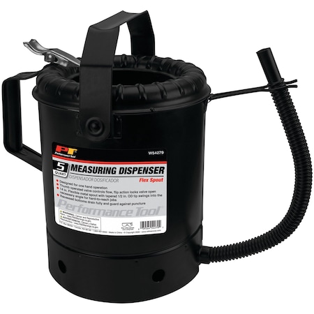 Performance Tool 5 qt. Flex-Spout Dispenser, One Hand Operation, Flexible Spout, Thumb Valve W54279