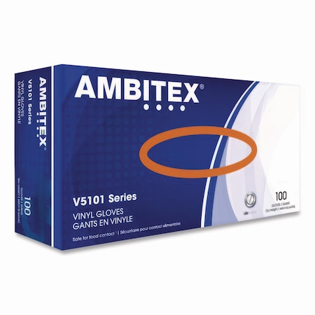 Ambitex V5101 Series Latex-Free Powdered Vinyl Gloves, 3 mil, Large, Clear, 100PK VLG5101