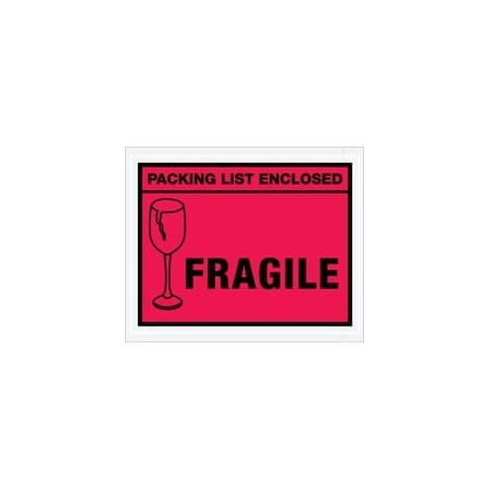 Bubblefast 4 1/2 x 5 1/2'' Red ''Packing List Enclosed - Fragile'' Envelopes, 1000PK BFPL493