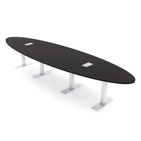 Skutchi Designs 14ft Conference Table With Power Unit | 12 Person Modular Oval Meeting Table | Harmony Series HAR-OVL-48X168-T-U999ST19-ESIL