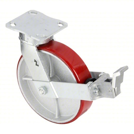 Zoro Select Plate Caster, Swivel, Polyurethane, 9 1/2"H P25S-UY080KP-14-WK-DL-001