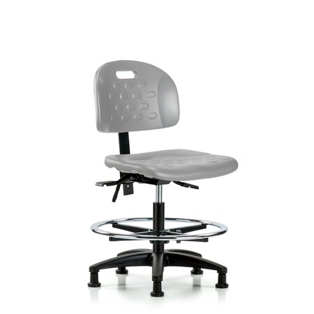 Blue Ridge Ergonomics Poly Chair - Medium Bench Height with Seat Tilt, Chrome Foot Ring, & Stationary Glides in Gray Poly HPMBCH-RG-T1-A0-CF-RG-GRY