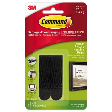 Command Picture Hanging Strips, Removable, 0.75" x 2.75", Black, PK4 17201BLK-ES