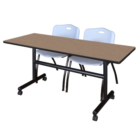 Regency Kobe Flip-Top Training Nesting Table W/ 2 M Stack Chairs, 60 in W, 30 in L, Noble Oak MKFT6030NO47GY