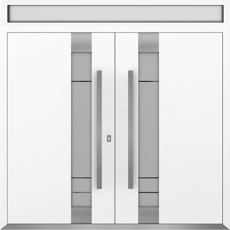 Vdomdoors Metal Double Doors Deux 1713 White Enamel Frosted Glass Top Transom Entry Modern Painted (W72xH96+1 DEUX1713DEXD-BEM-W72xH96+12-RH-O