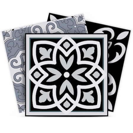 Homeroots 7" X 7" Black White and Gray Mosaic Peel and Stick Tiles 399873