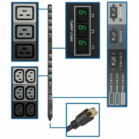 Eaton Tripp Lite Series 8.6kW 3-Phase Local Metered PDU, 208/120V Outlets 36 C13, 6 C19, 6 PDU3MV6L2130
